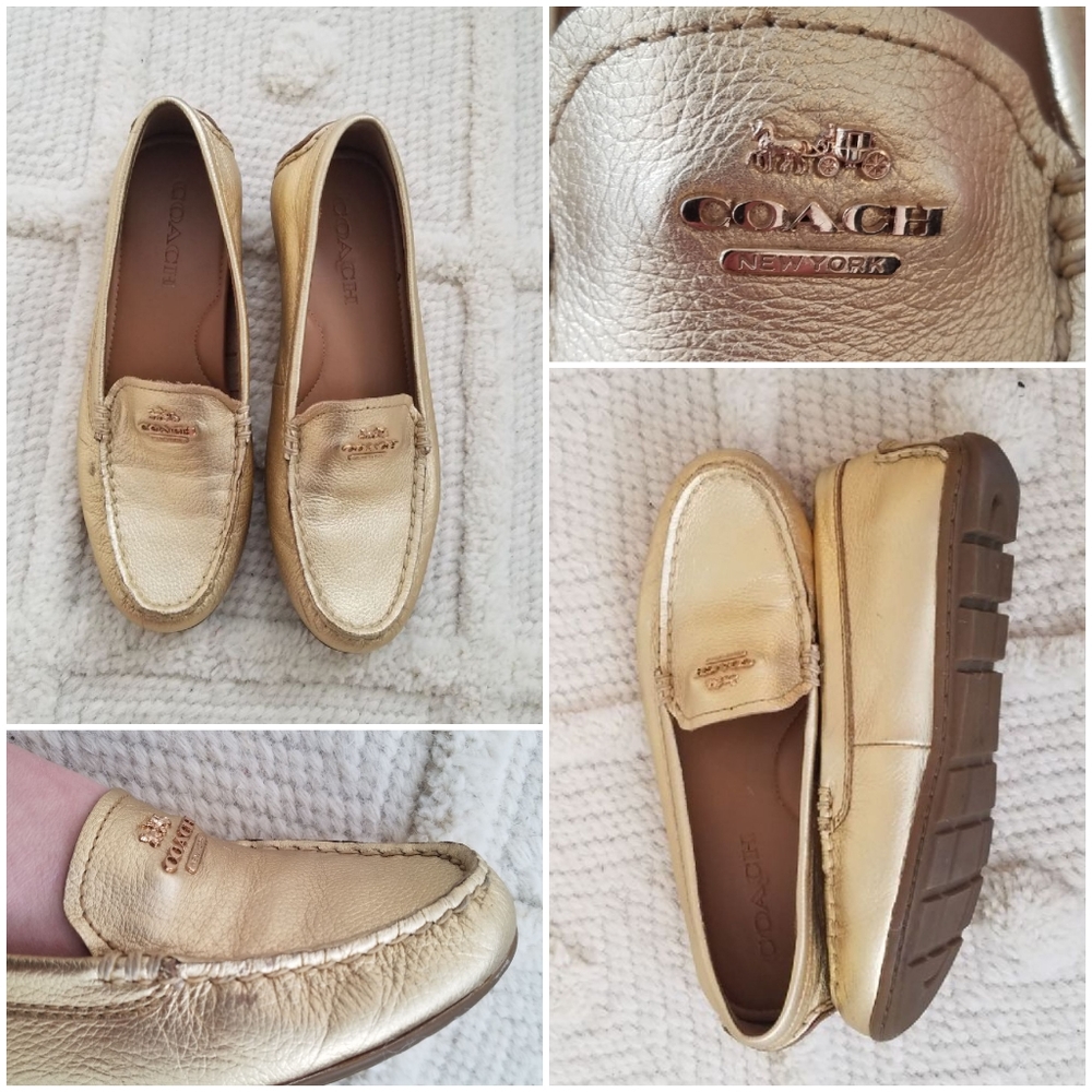 Gold Leather Coach Loafers